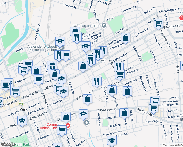 map of restaurants, bars, coffee shops, grocery stores, and more near 26 Local Way in York