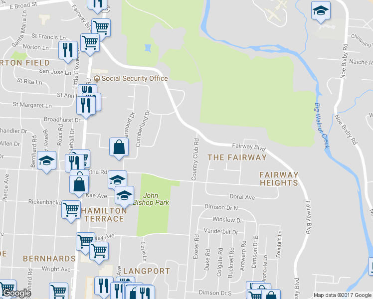 map of restaurants, bars, coffee shops, grocery stores, and more near 547 Country Club Road in Columbus