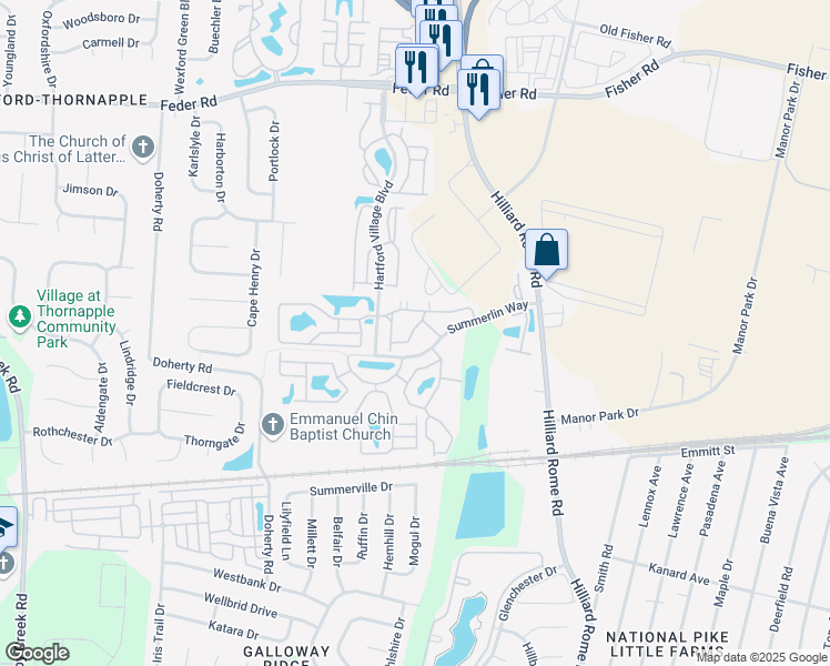 map of restaurants, bars, coffee shops, grocery stores, and more near 5473 Arbrook in Columbus