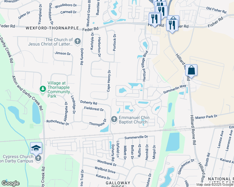 map of restaurants, bars, coffee shops, grocery stores, and more near 5618 Cypress Chase in Columbus