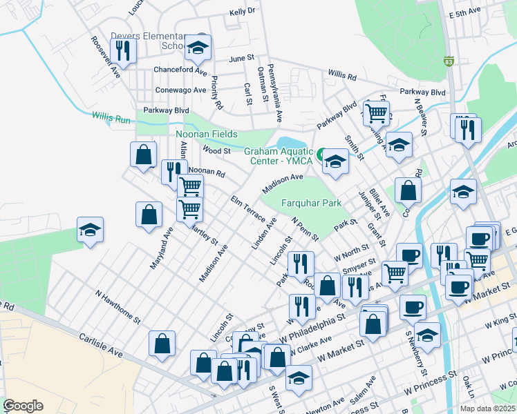 map of restaurants, bars, coffee shops, grocery stores, and more near 414 Madison Avenue in York