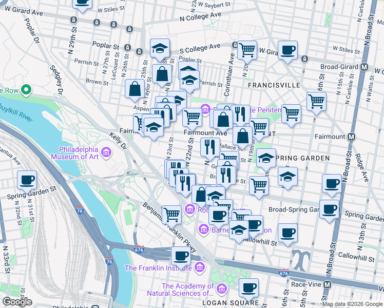 map of restaurants, bars, coffee shops, grocery stores, and more near in Philadelphia