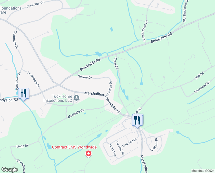 map of restaurants, bars, coffee shops, grocery stores, and more near 1104 Yankee Drive in West Chester