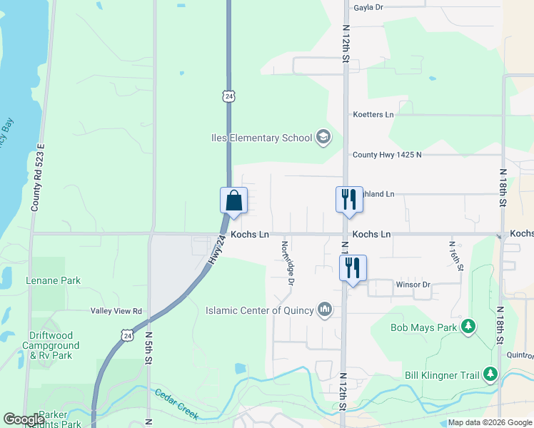 map of restaurants, bars, coffee shops, grocery stores, and more near 2825 Riverside Terrace in Quincy