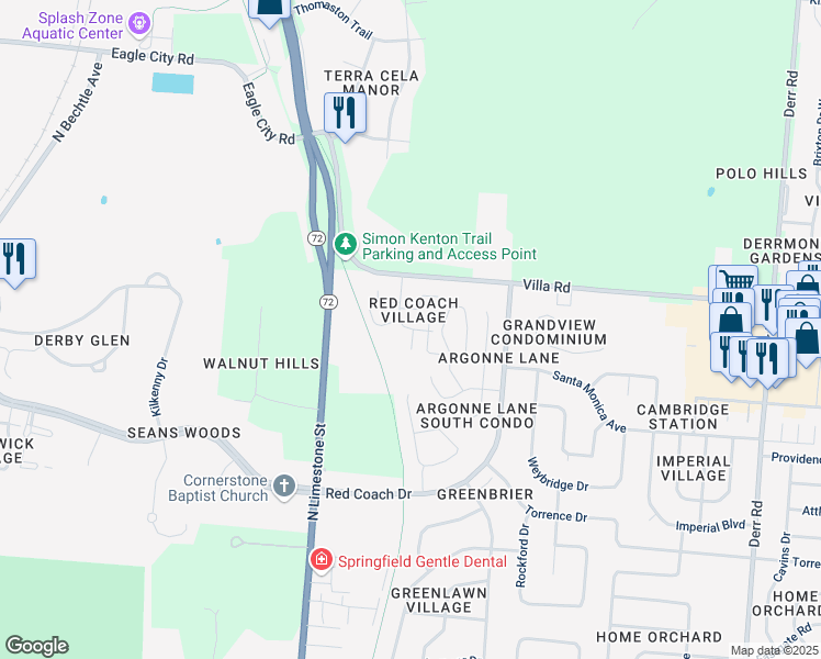 map of restaurants, bars, coffee shops, grocery stores, and more near 124 The Post Road in Springfield
