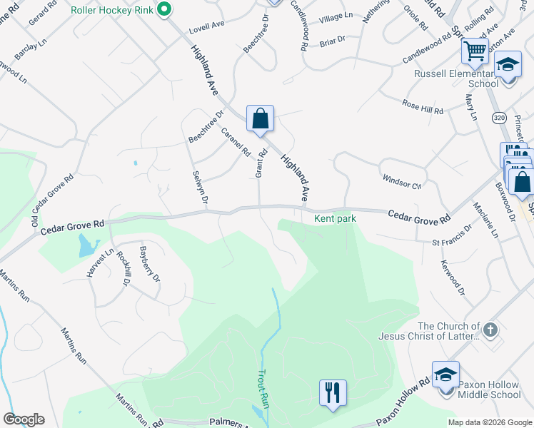 map of restaurants, bars, coffee shops, grocery stores, and more near 2 Stanfield Avenue in Broomall