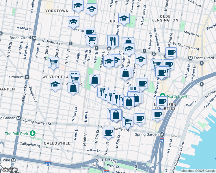 map of restaurants, bars, coffee shops, grocery stores, and more near 840 Hoffman Place in Philadelphia