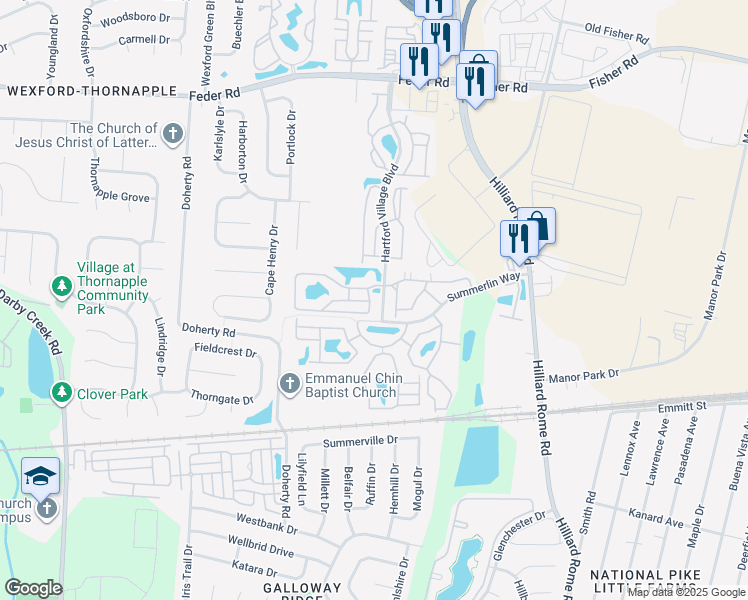 map of restaurants, bars, coffee shops, grocery stores, and more near 5416 Garden Ridge in Columbus