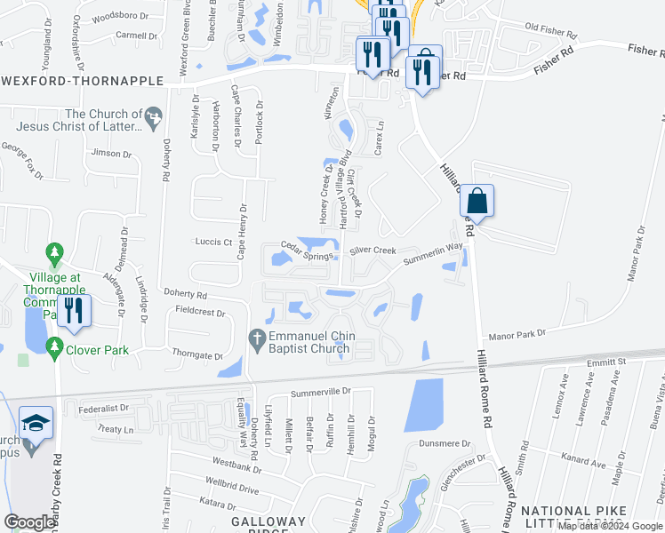 map of restaurants, bars, coffee shops, grocery stores, and more near 5359 Cypress Chase in Columbus