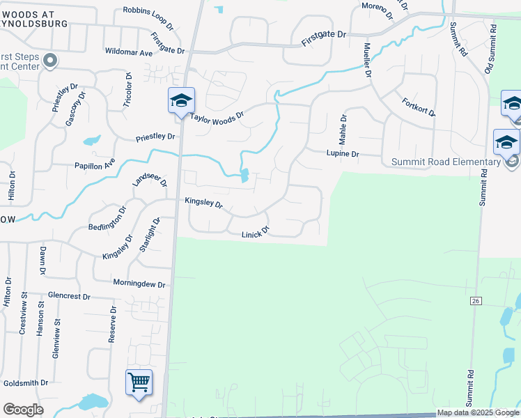 map of restaurants, bars, coffee shops, grocery stores, and more near 8772 Kingsley Drive in Reynoldsburg