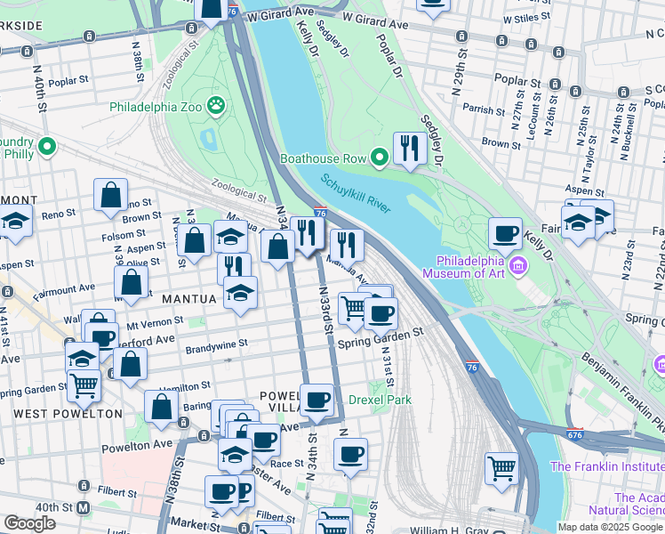 map of restaurants, bars, coffee shops, grocery stores, and more near in Philadelphia