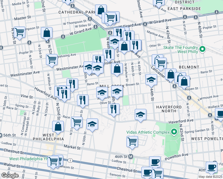 map of restaurants, bars, coffee shops, grocery stores, and more near 4826 Brown Street in Philadelphia