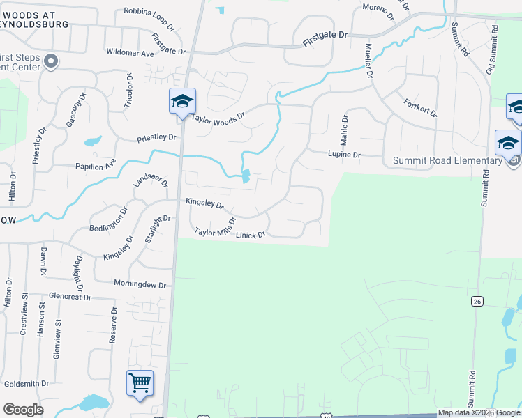 map of restaurants, bars, coffee shops, grocery stores, and more near 8772 Kingsley Drive in Reynoldsburg
