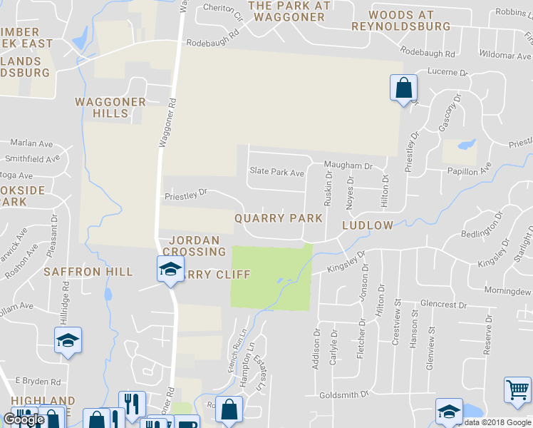 map of restaurants, bars, coffee shops, grocery stores, and more near 7954 Windrift Place in Reynoldsburg