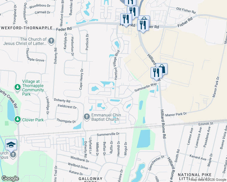 map of restaurants, bars, coffee shops, grocery stores, and more near 5416 Garden Ridge in Columbus