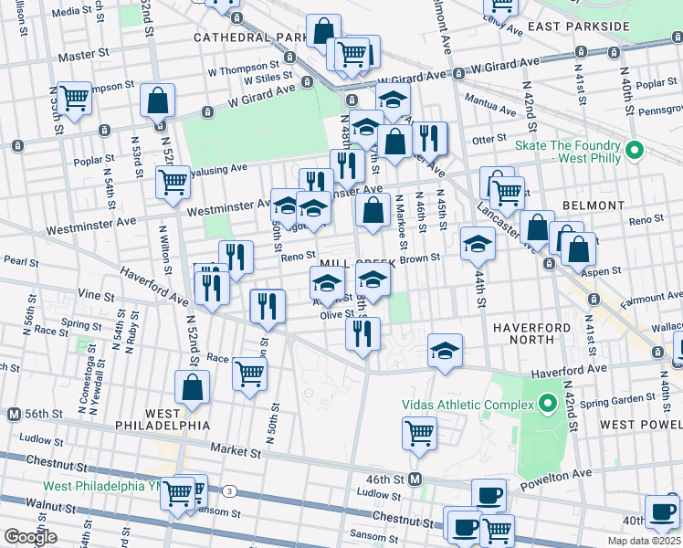 map of restaurants, bars, coffee shops, grocery stores, and more near 4826 Brown Street in Philadelphia