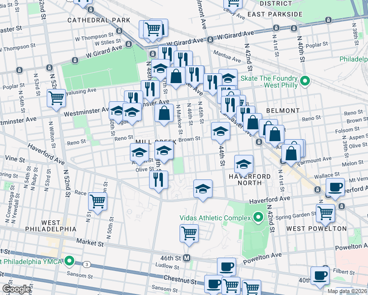 map of restaurants, bars, coffee shops, grocery stores, and more near 743 North Markoe Street in Philadelphia