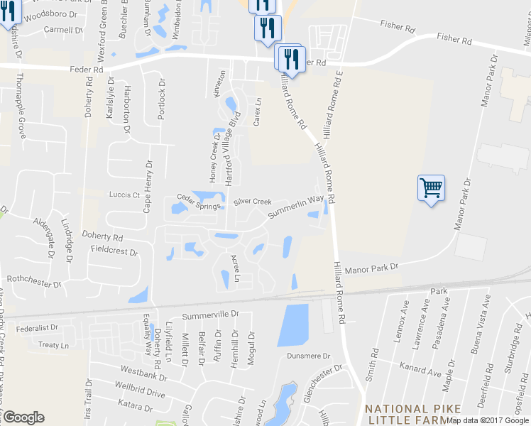 map of restaurants, bars, coffee shops, grocery stores, and more near 710 Springfield Chase in Columbus