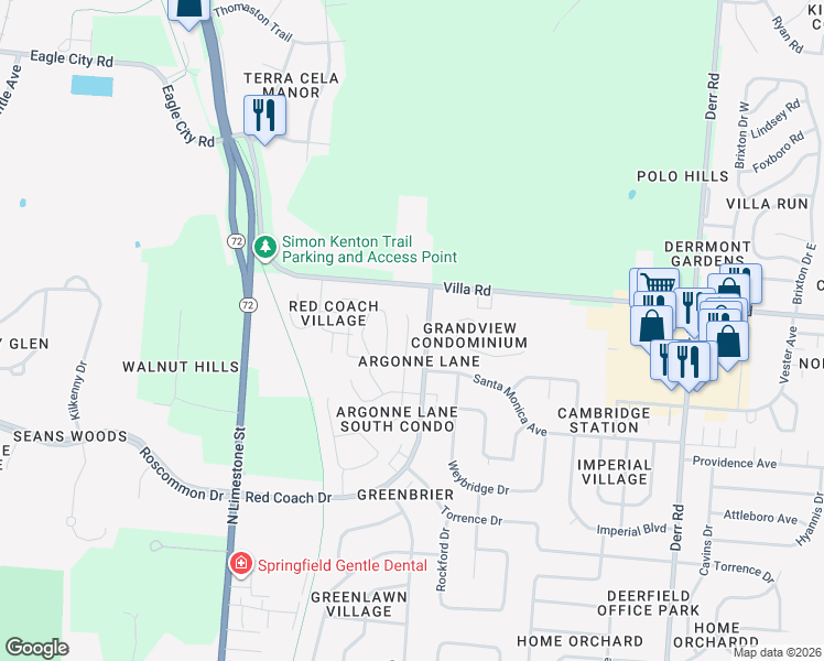 map of restaurants, bars, coffee shops, grocery stores, and more near 3246 Argonne Lane North in Springfield