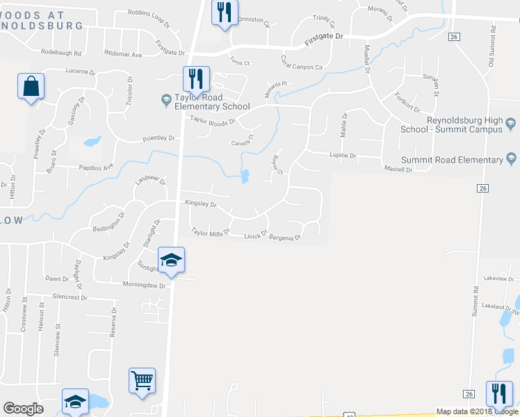 map of restaurants, bars, coffee shops, grocery stores, and more near 8772 Kingsley Drive in Reynoldsburg