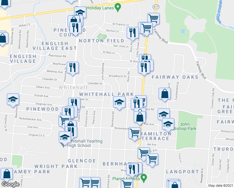 map of restaurants, bars, coffee shops, grocery stores, and more near 451 Beaver Avenue in Columbus
