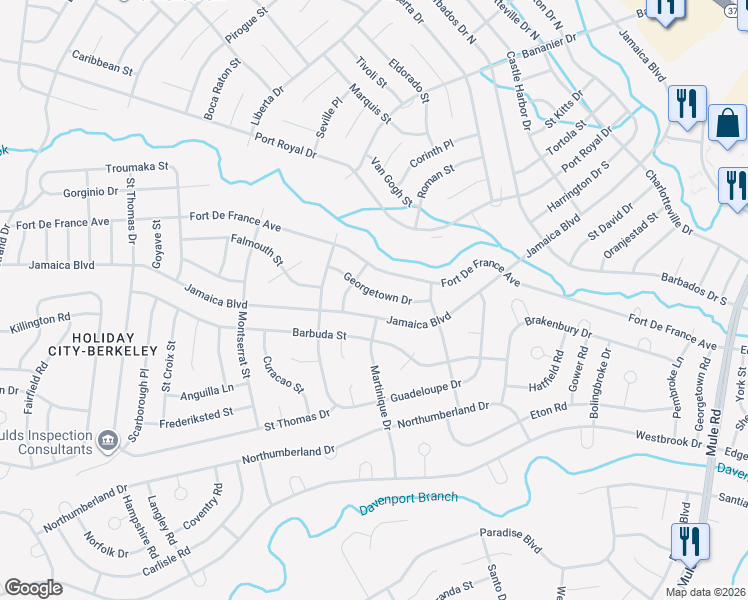 map of restaurants, bars, coffee shops, grocery stores, and more near 27 Georgetown Drive in Toms River