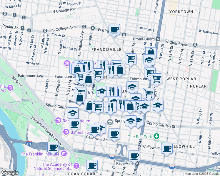 map of restaurants, bars, coffee shops, grocery stores, and more near in Philadelphia