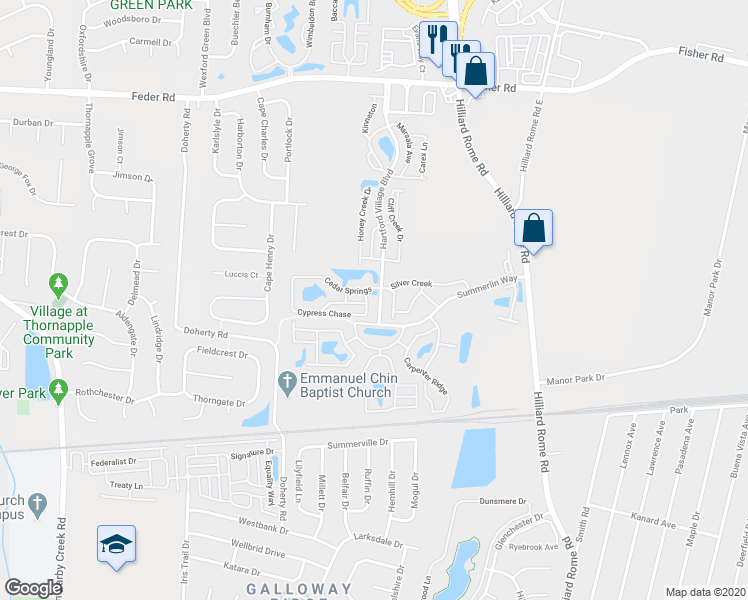 map of restaurants, bars, coffee shops, grocery stores, and more near 5347 Cypress Chase in Columbus