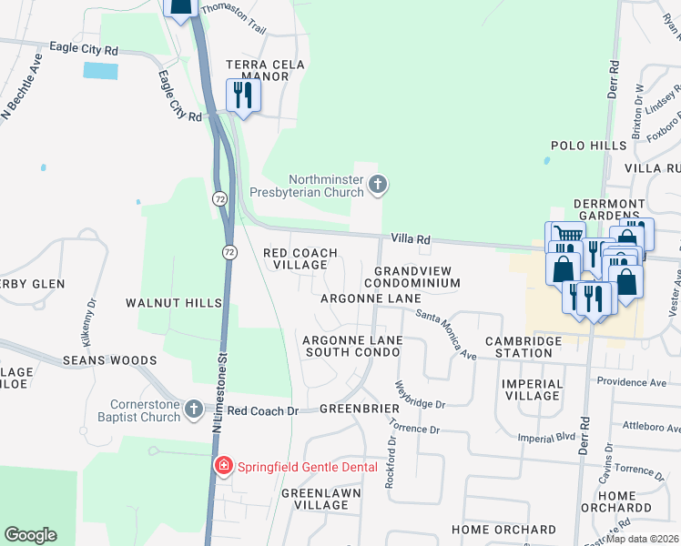 map of restaurants, bars, coffee shops, grocery stores, and more near 2941 Avery Cir in Springfield