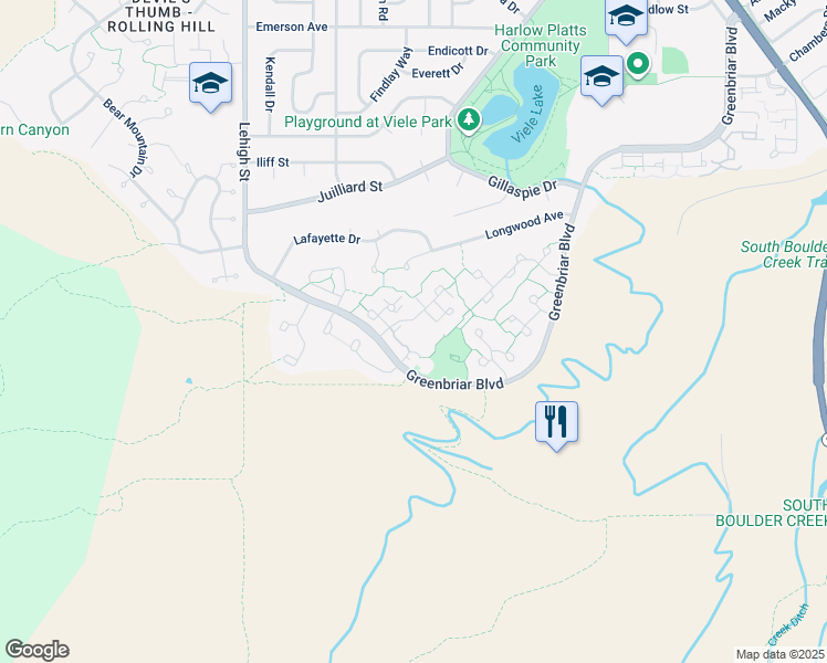 map of restaurants, bars, coffee shops, grocery stores, and more near 3212 Cripple Creek Trail in Boulder
