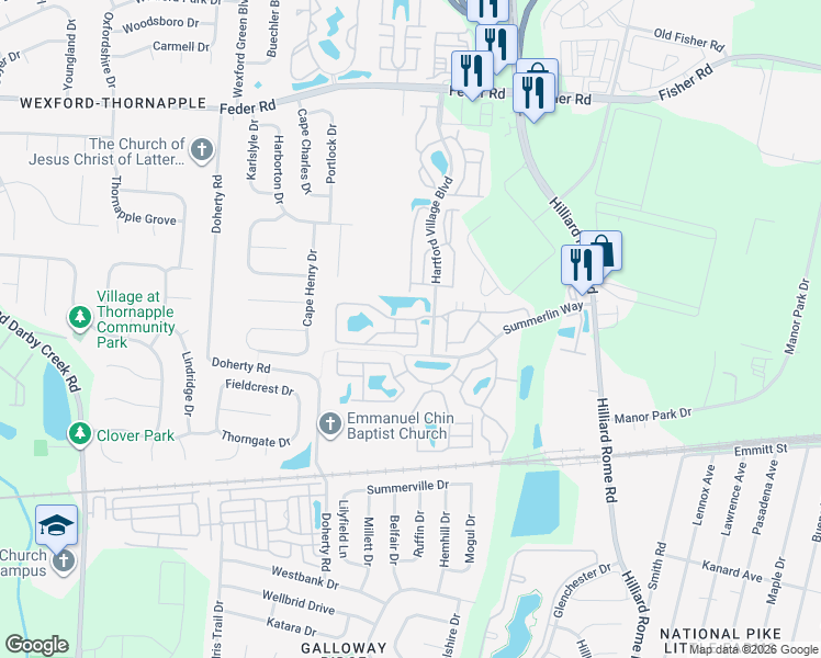 map of restaurants, bars, coffee shops, grocery stores, and more near 5416 Garden Ridge in Columbus
