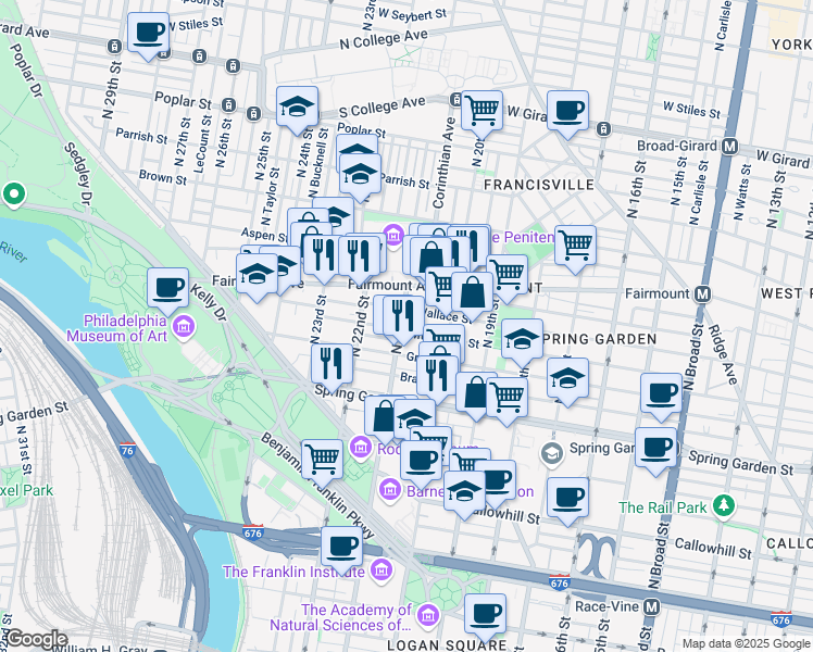map of restaurants, bars, coffee shops, grocery stores, and more near in Philadelphia