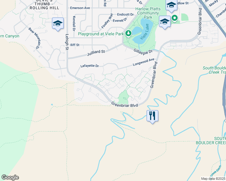 map of restaurants, bars, coffee shops, grocery stores, and more near 3212 Cripple Creek Trail in Boulder