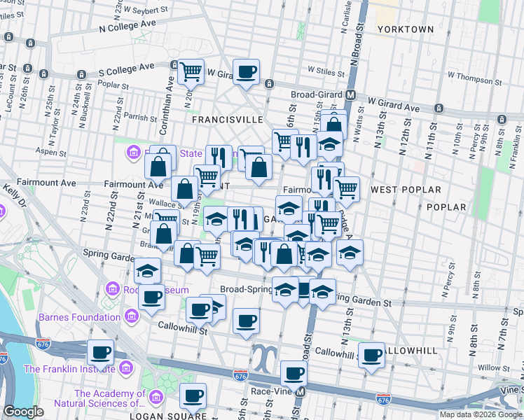 map of restaurants, bars, coffee shops, grocery stores, and more near in Philadelphia