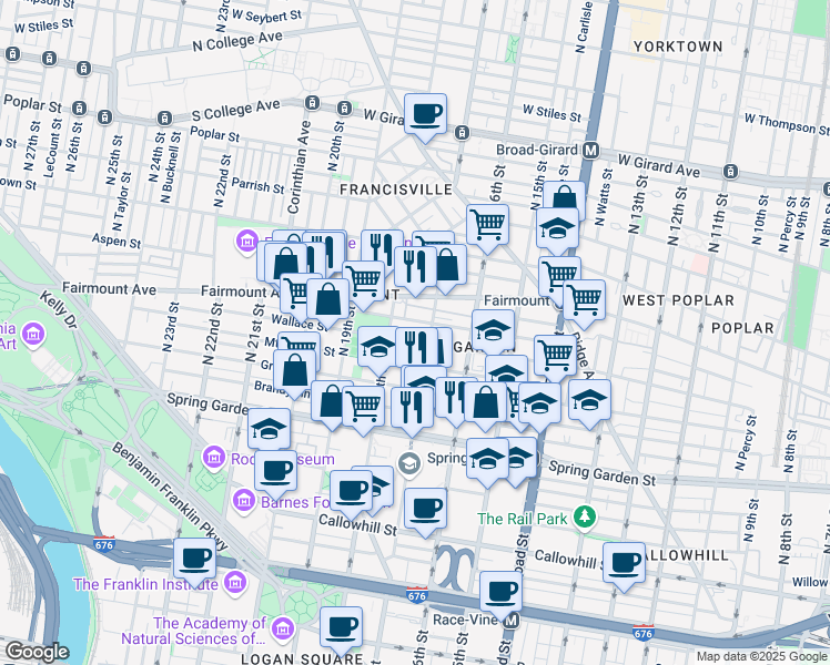 map of restaurants, bars, coffee shops, grocery stores, and more near in Philadelphia