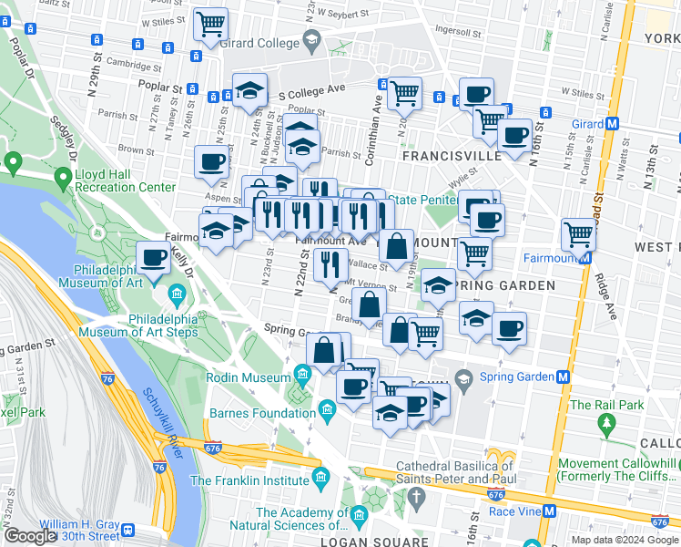 map of restaurants, bars, coffee shops, grocery stores, and more near in Philadelphia