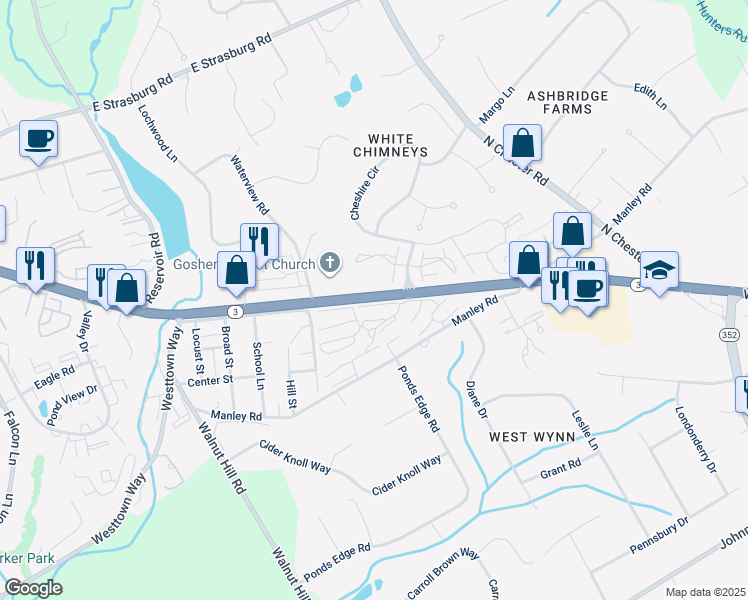map of restaurants, bars, coffee shops, grocery stores, and more near 142 Summit House in West Chester