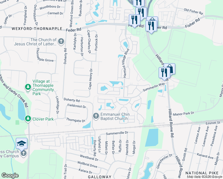map of restaurants, bars, coffee shops, grocery stores, and more near 5490 Garden Ridge in Columbus