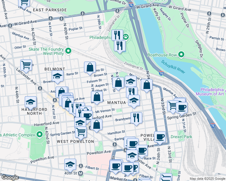 map of restaurants, bars, coffee shops, grocery stores, and more near 710 North Dekalb Street in Philadelphia
