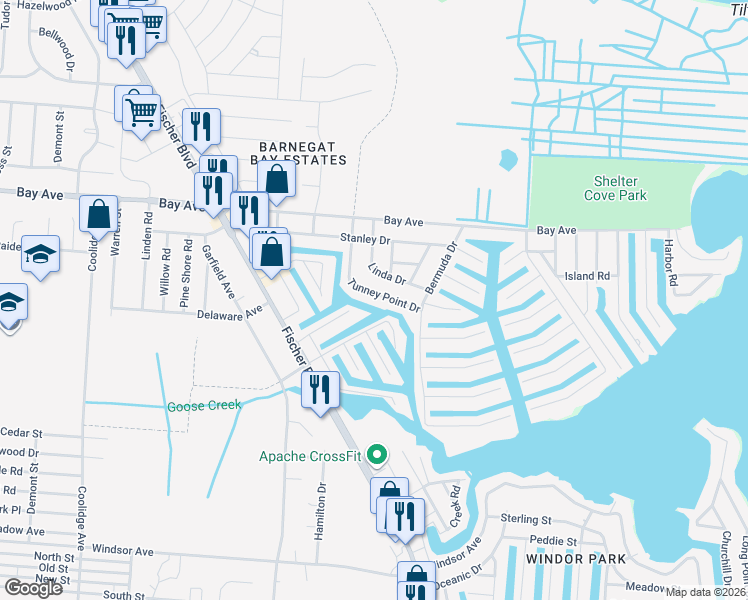 map of restaurants, bars, coffee shops, grocery stores, and more near 2531 Hiering Road in Toms River