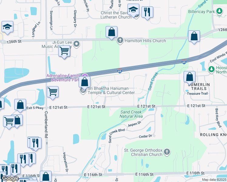 map of restaurants, bars, coffee shops, grocery stores, and more near 10293 Sun Gold Court in Fishers