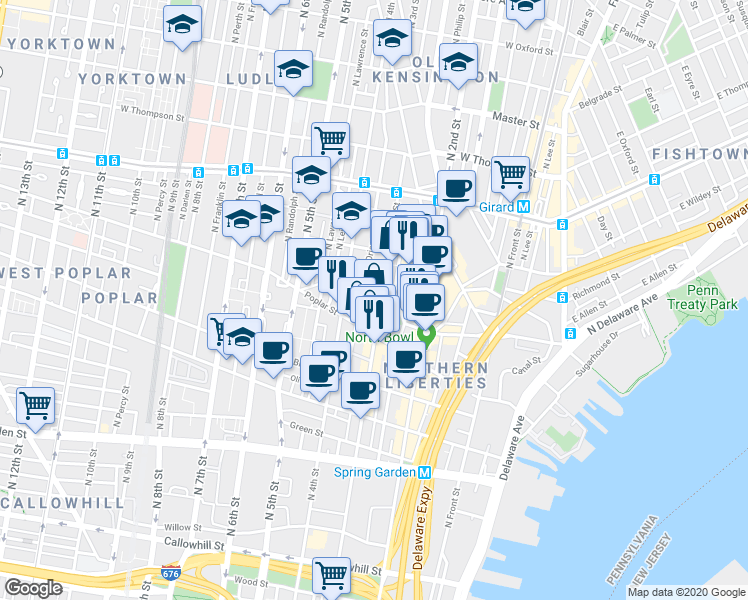 map of restaurants, bars, coffee shops, grocery stores, and more near 934-50 North 3rd Street in Philadelphia