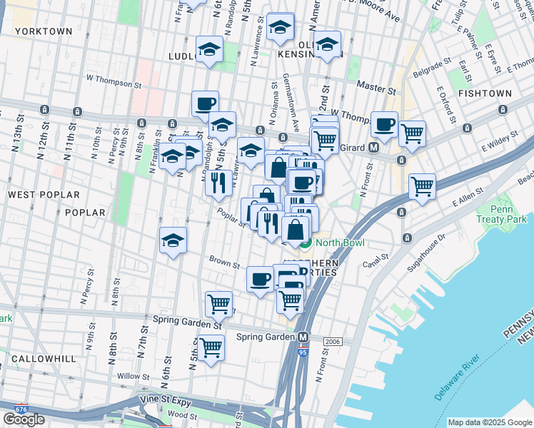 map of restaurants, bars, coffee shops, grocery stores, and more near 934-50 North 3rd Street in Philadelphia