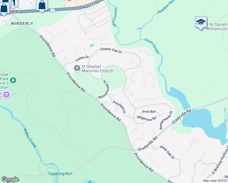 map of restaurants, bars, coffee shops, grocery stores, and more near 1206 Pritchard Place in Newtown Square