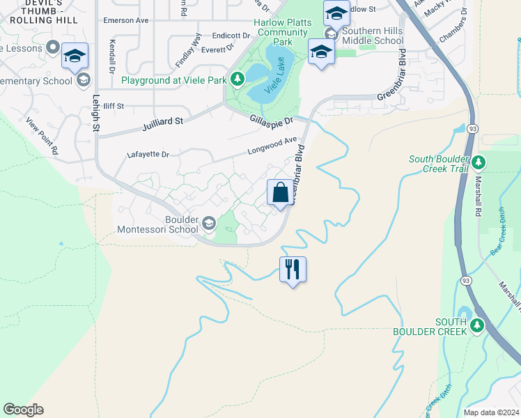 map of restaurants, bars, coffee shops, grocery stores, and more near 3541 Smuggler Way in Boulder