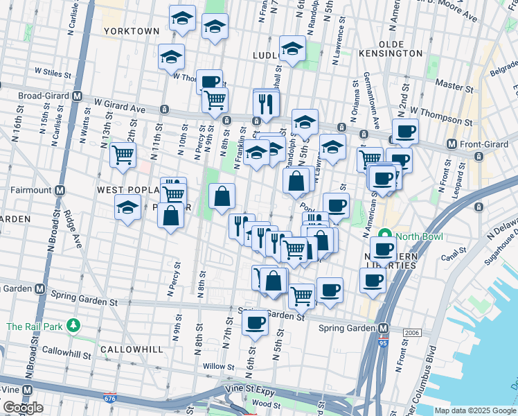 map of restaurants, bars, coffee shops, grocery stores, and more near 842 Hoffman Place in Philadelphia