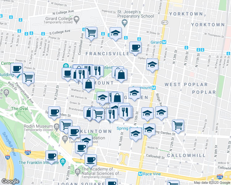 map of restaurants, bars, coffee shops, grocery stores, and more near in Philadelphia