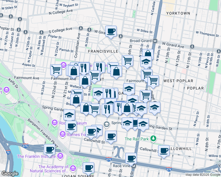 map of restaurants, bars, coffee shops, grocery stores, and more near in Philadelphia