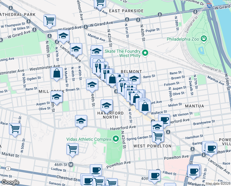 map of restaurants, bars, coffee shops, grocery stores, and more near 750 Brooklyn Street in Philadelphia