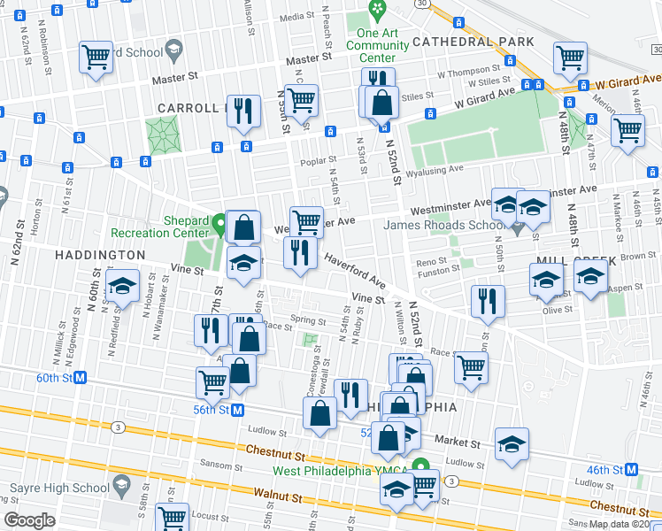 map of restaurants, bars, coffee shops, grocery stores, and more near in Philadelphia